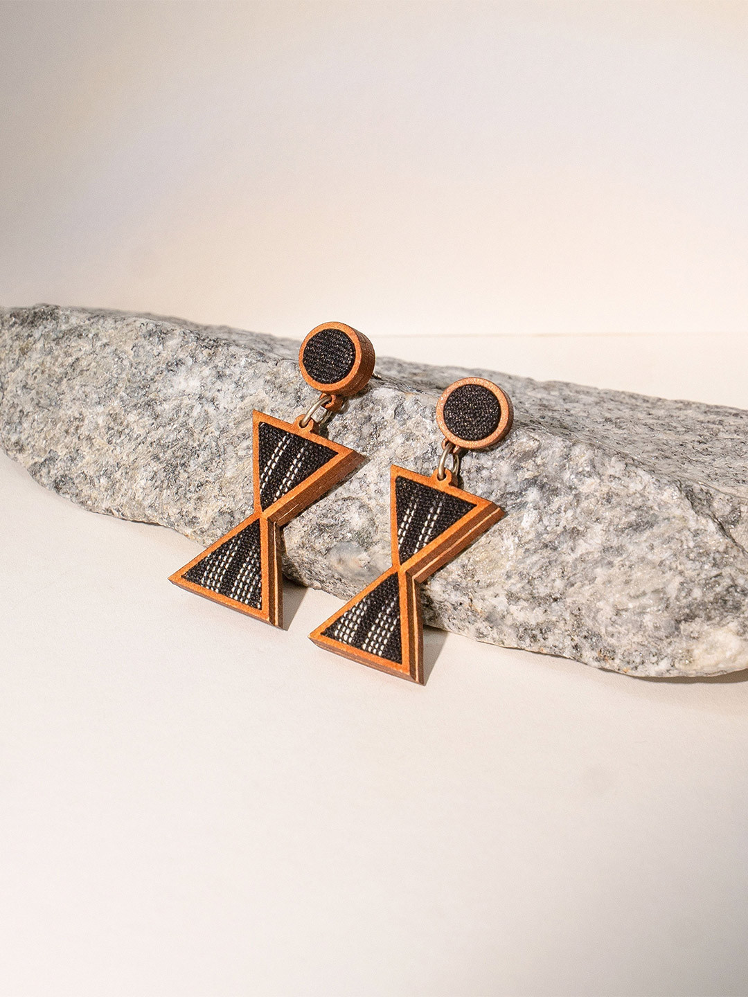 WHE Wooden Worli Geometric Shaped Drop Earrings