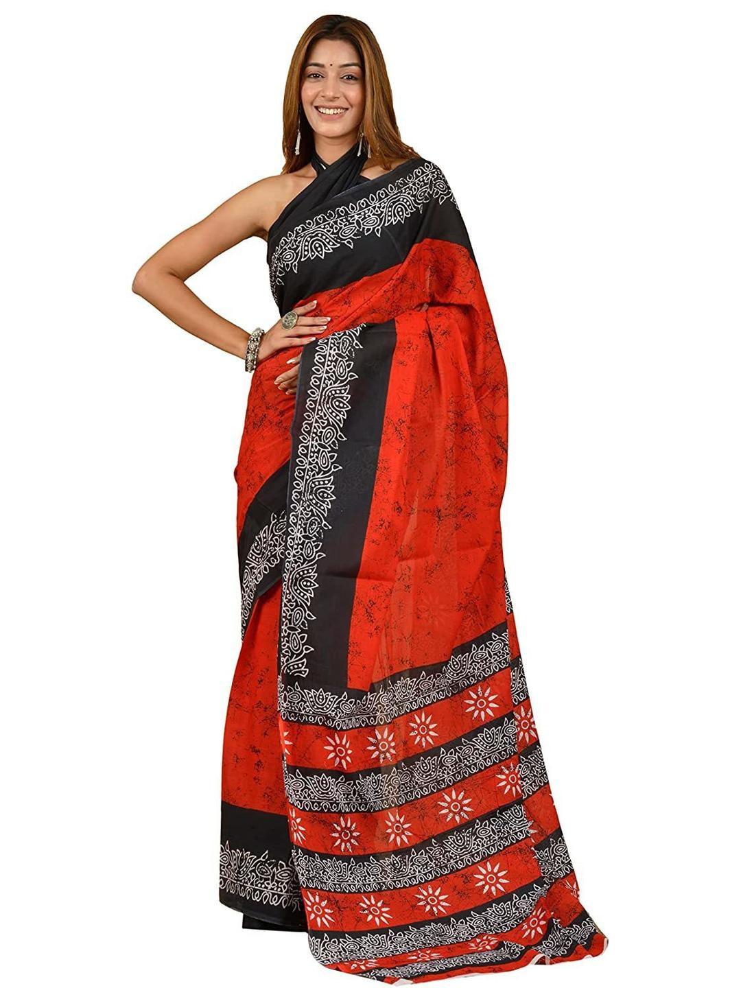 Pinkcity Trade World Floral & Block Print Cotton Saree