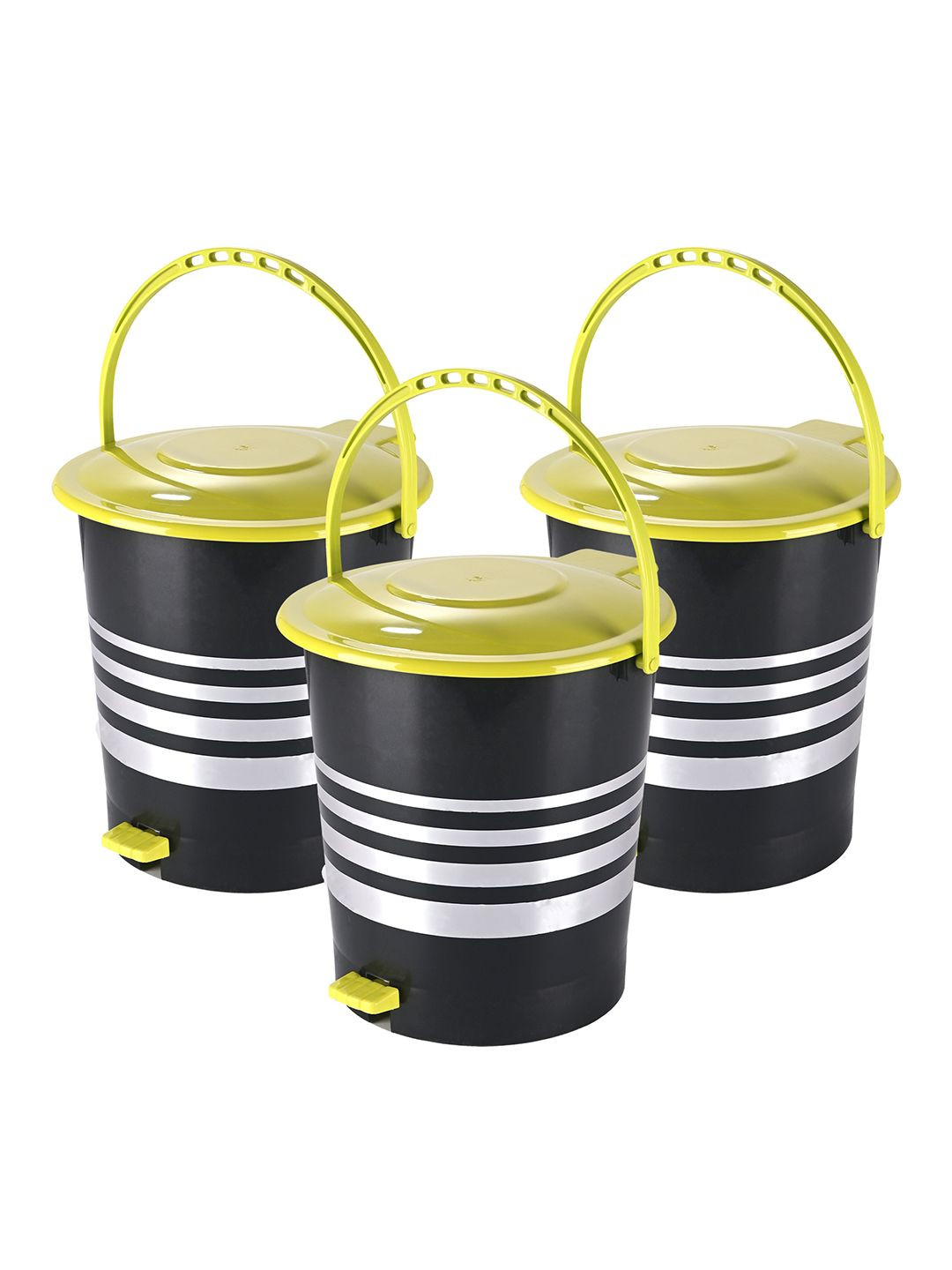 Kuber Industries Pack Of 3 Black & Green Lightweight Pedal Dustbins With Handle -10L Each