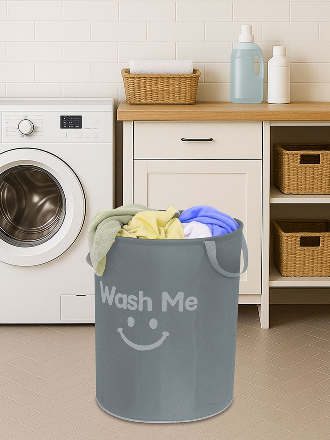 Aura Grey Printed Parachute Foldable Laundry Bag With Carry Handles - 45L