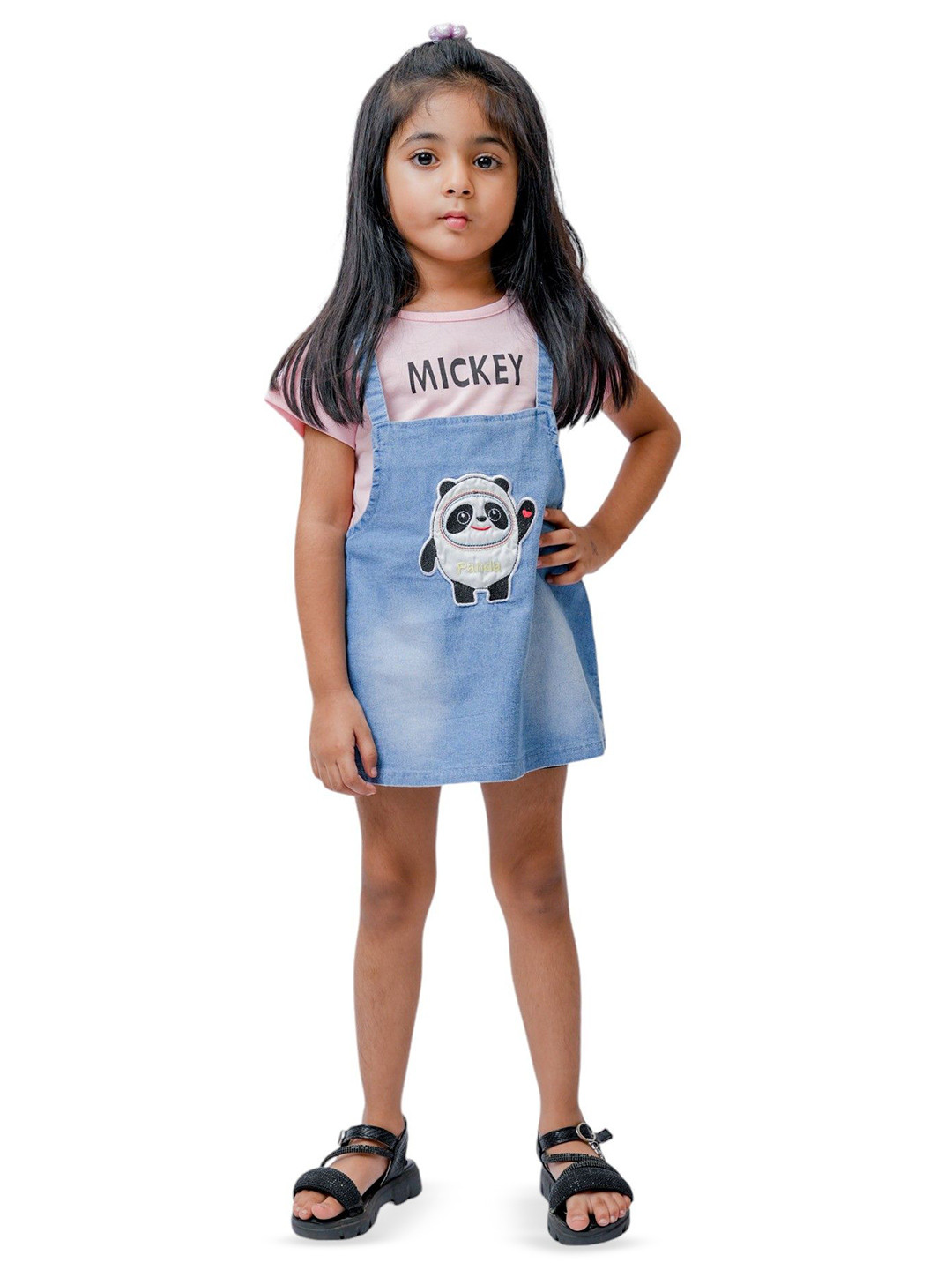 FREE BIRDS Girls Playful Panda Animal Printed Dungarees