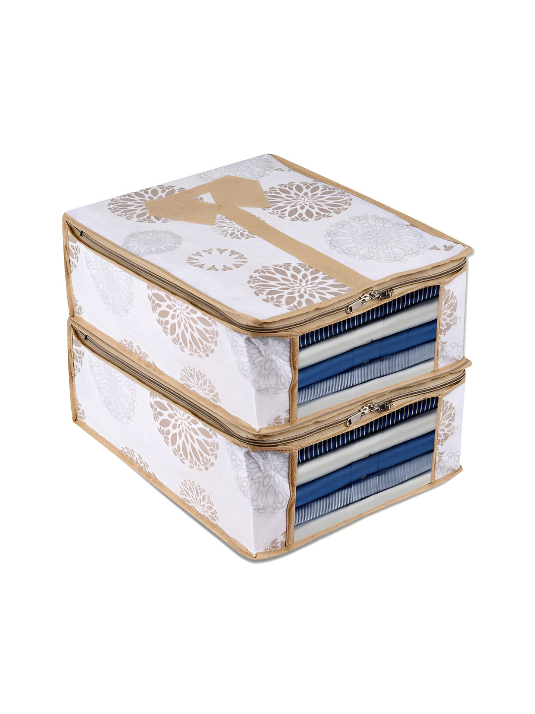 Aura White & Gold Toned 2 Pieces Printed Shirt Storage Bag Organisers