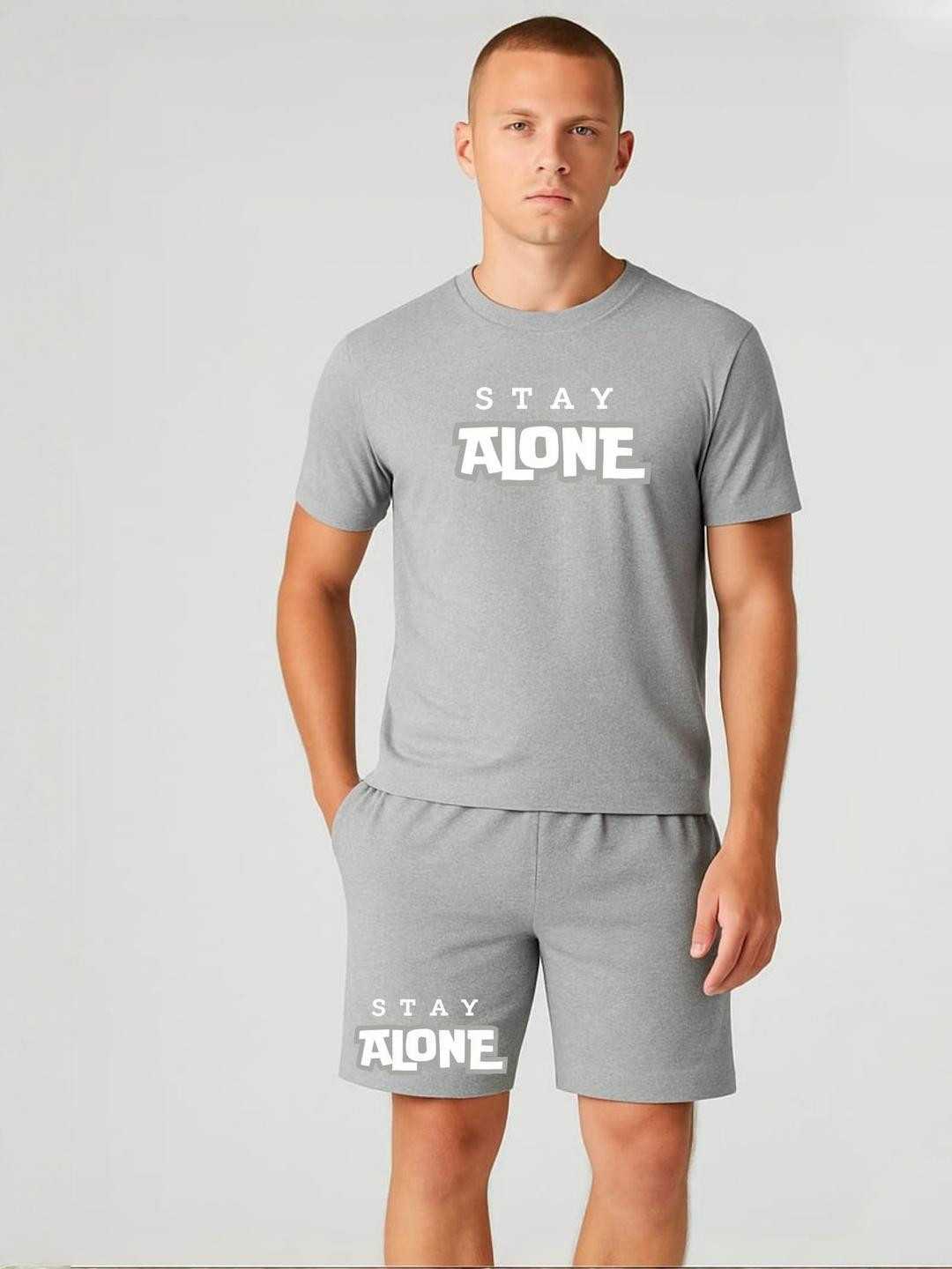 FABSTIEVE Stay Alone Men Printed Round Neck T-Shirt With Shorts Co-Ords