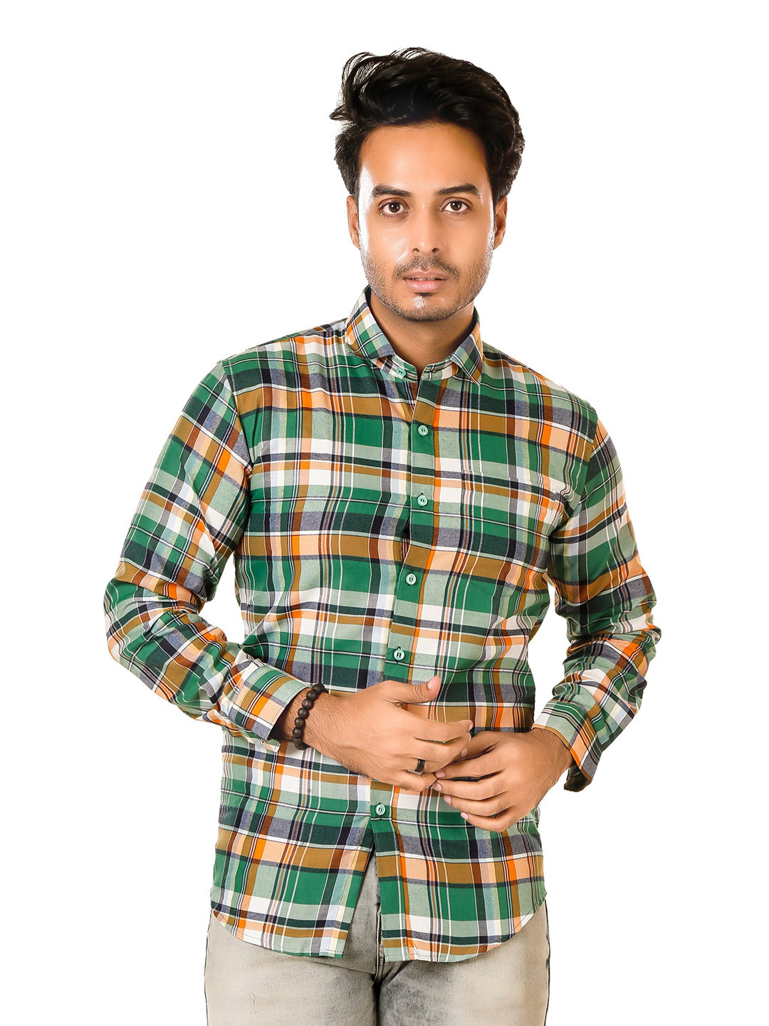 LUXURY BY LAMIS Tartan Checked Spread Collar Cotton Slim Fit Shirt