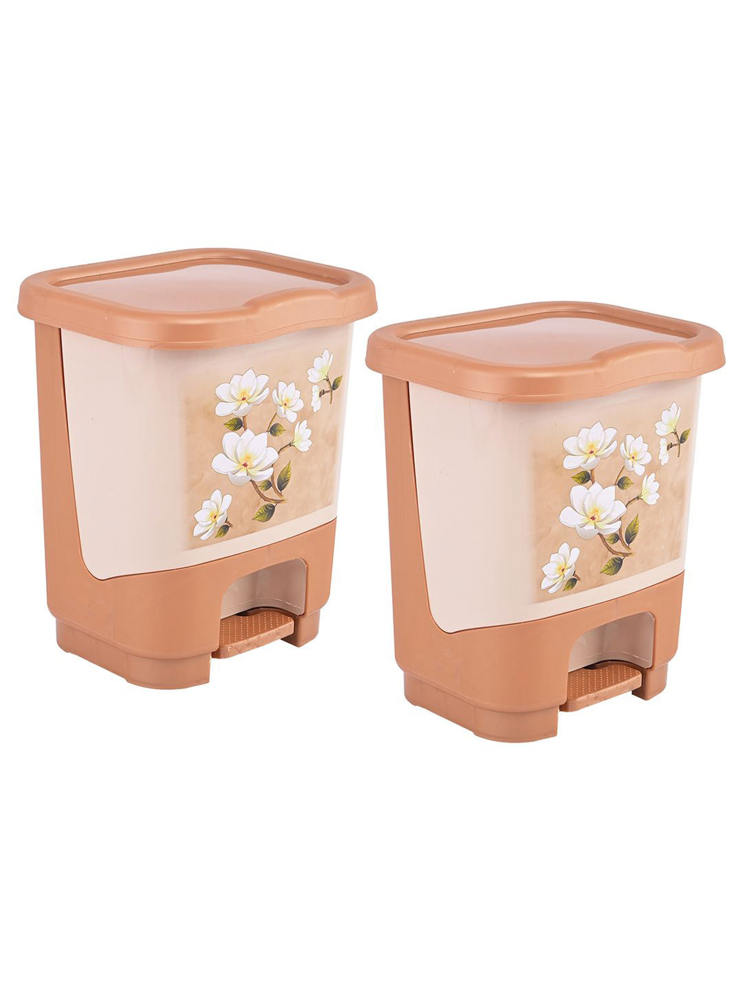 Kuber Industries Pack Of 2 Brown Printed Pedal Removable Bucket Dustbin 10L Each