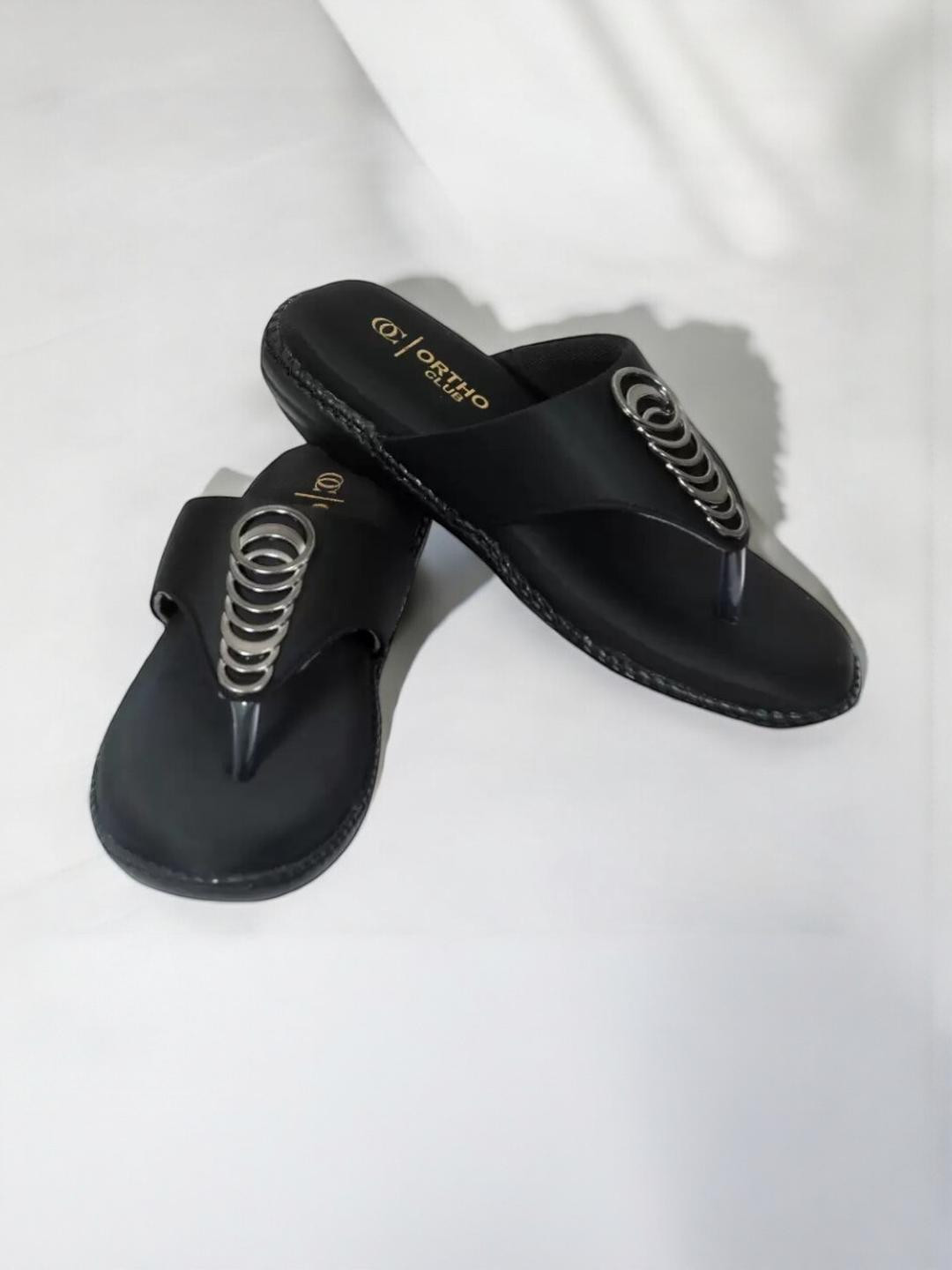ORTHO CLUB Women Black Synthetic Leather Sandals
