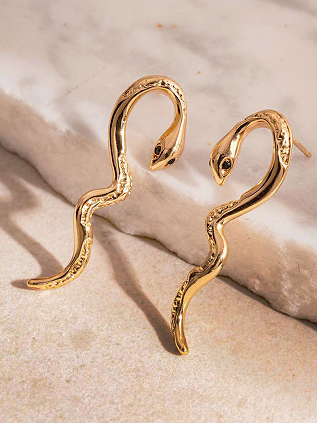 Bohey by KARATCART Gold-Plated Snake Shaped Studs