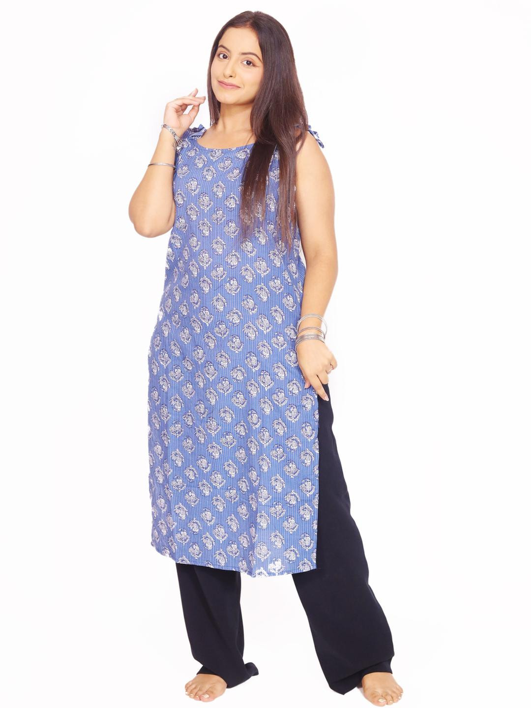 MODFUSE Women Blue Floral Printed Sleeveless Kurti