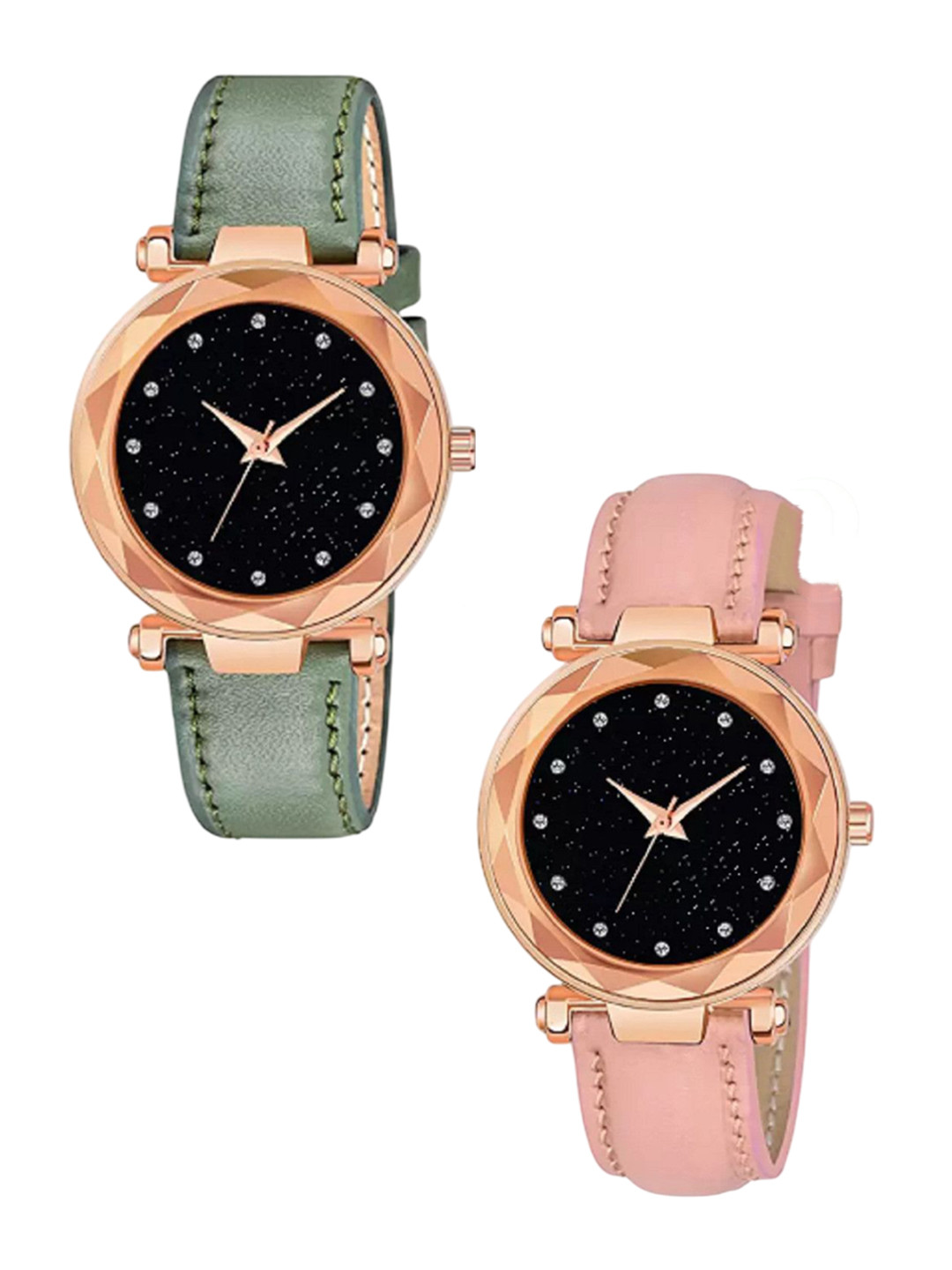 Miss Perfect Women Set of 2 Embellished Dial & Leather Straps Analogue Watch DF17