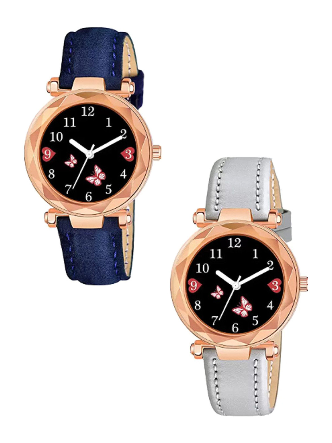 Miss Perfect Women Set of 2 Round Dial & Leather Textured Straps Analogue Watch DF51