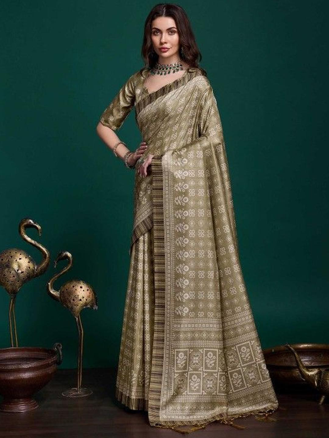 KARAGIRI Green Sambalpuri Silk Saree With Blouse Piece