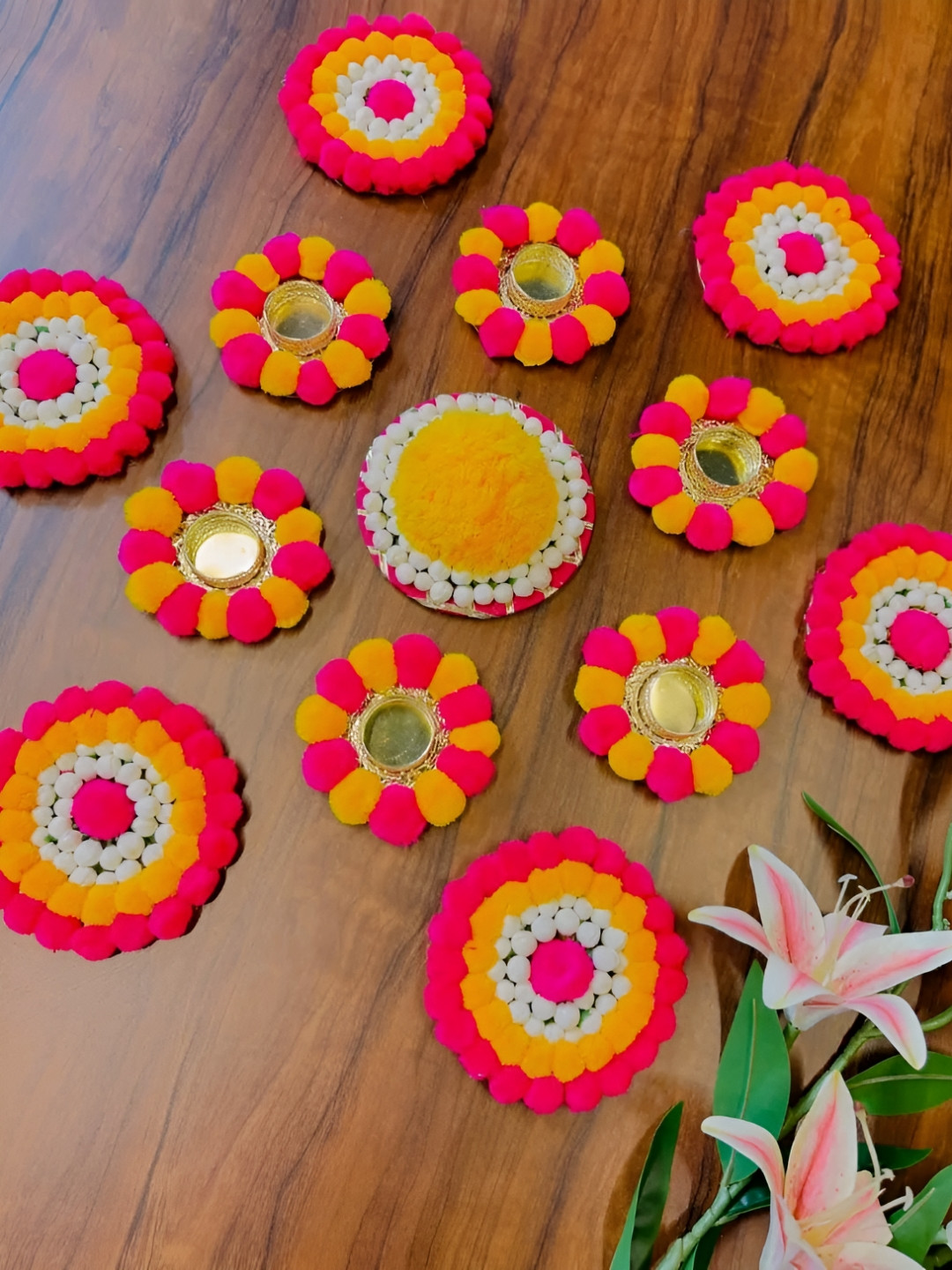 Sellplus Pink & Yellow 13 Pieces Candle Holders