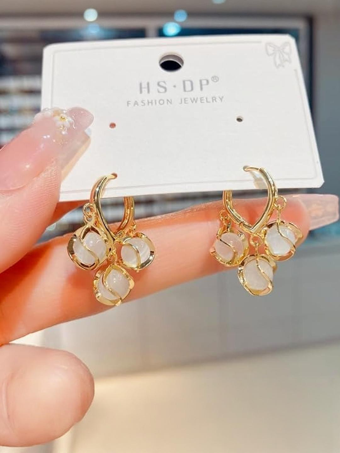 NAVJAI Korean Opal Stone Hoop Earrings