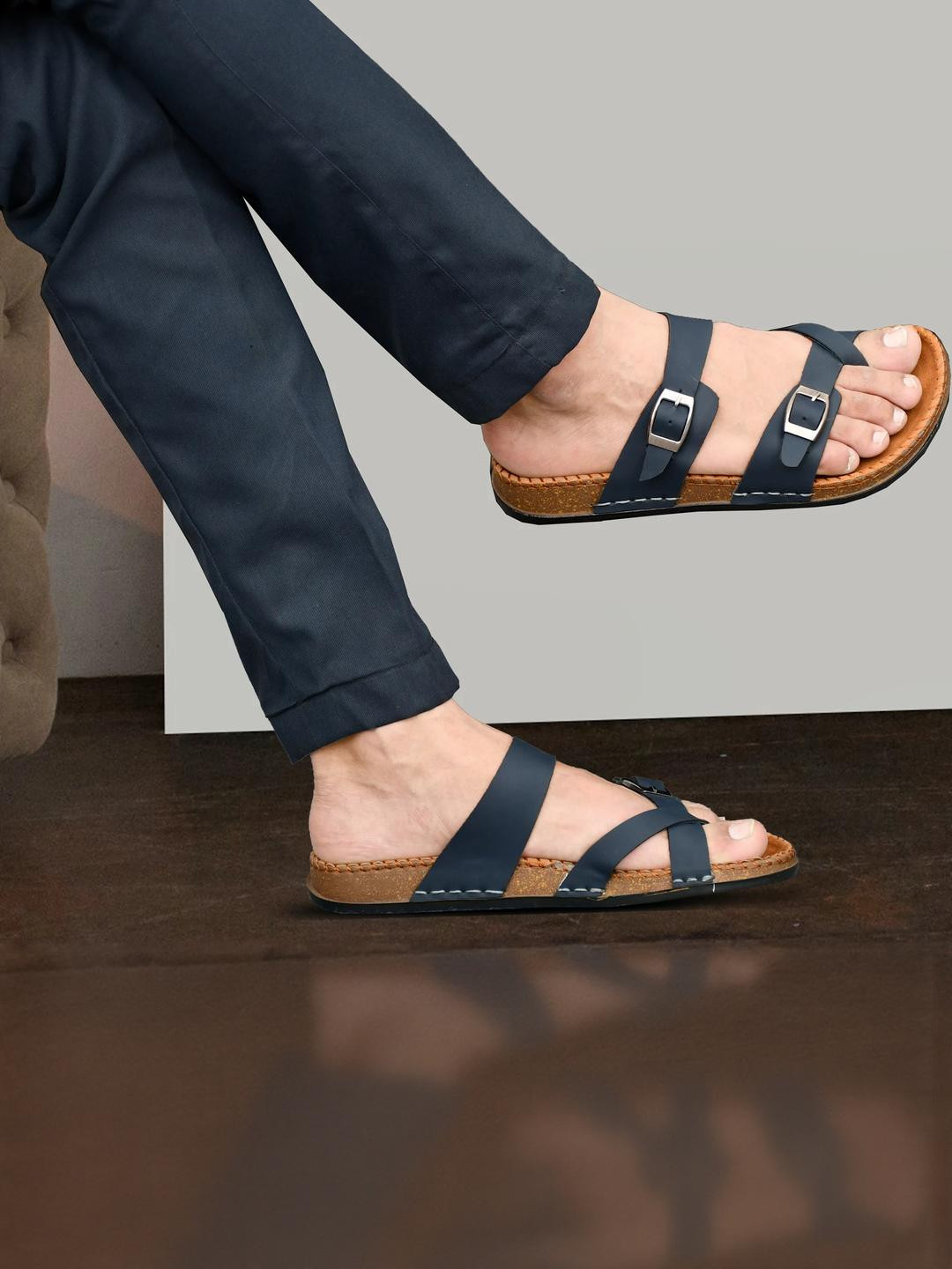 VATELIO Men Cushioned Slip on Blue Sandals