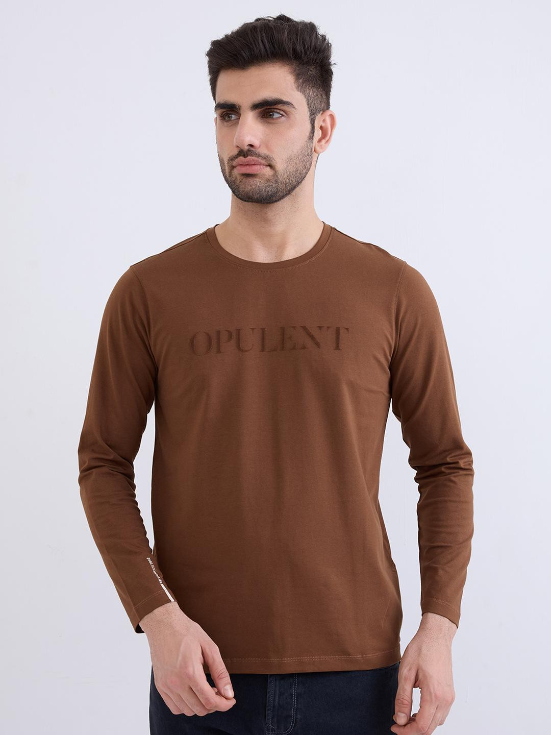 SPYKAR Men Brown Pure Cotton Tshirts