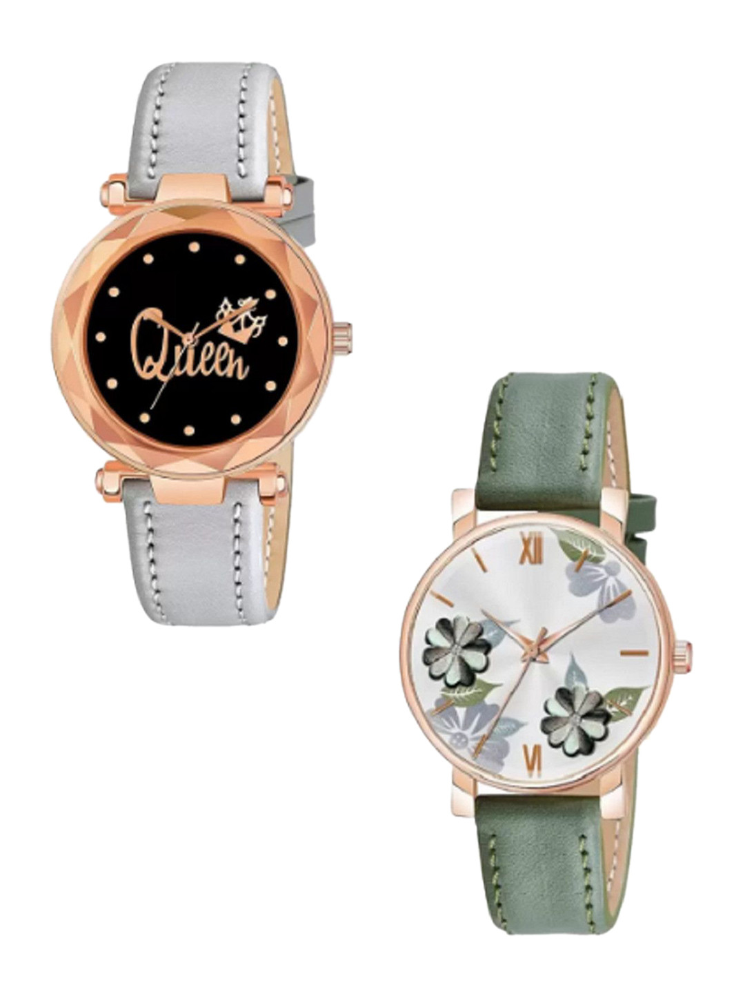 Miss Perfect Women Set of 2 Round Dial & Leather Straps Analogue Watch LJ230