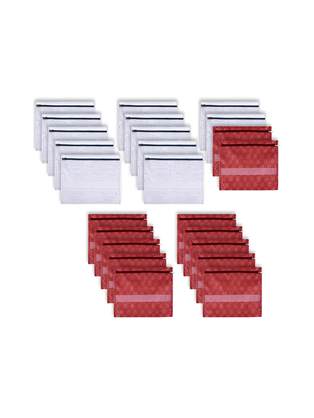 Aura Grey & Maroon 24 Pieces Printed Single Saree Bags Organisers