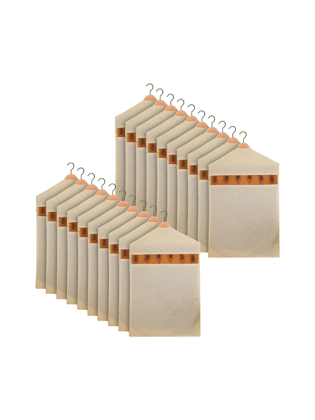 Aura Cream-Coloured & Steel 20 Pieces Cotton Mesh Window Hanging Saree Bag with Zip