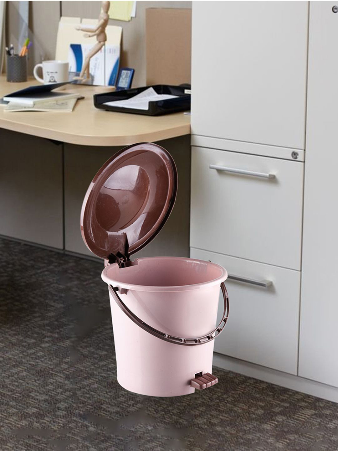 Kuber Industries Peach & Maroon Pedal Kitchen Waste Paper Dustbin - 5L