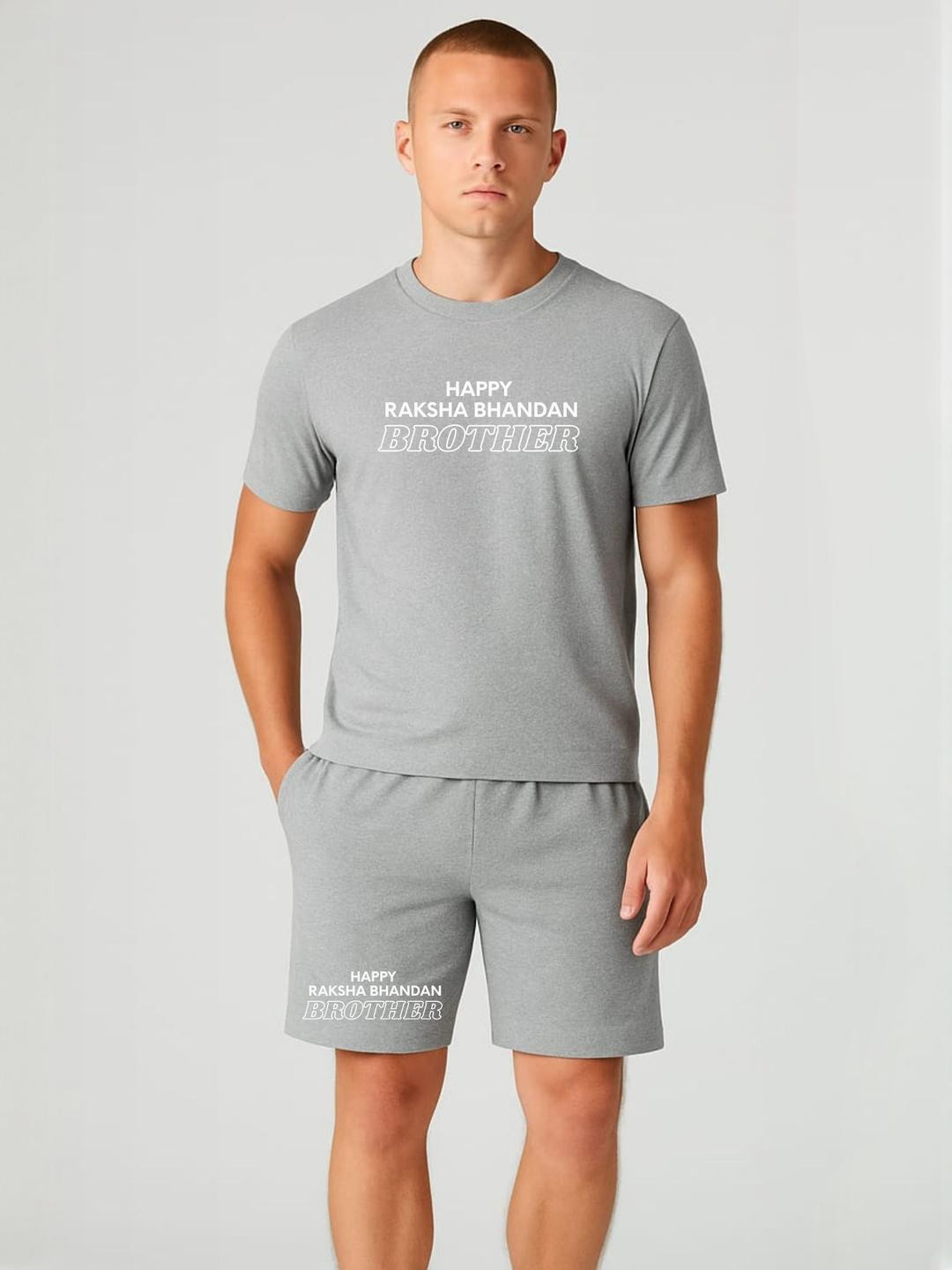 FABSTIEVE Men Raksha Bandhan Brother Printed Round Neck T-Shirt With Shorts Co-ords