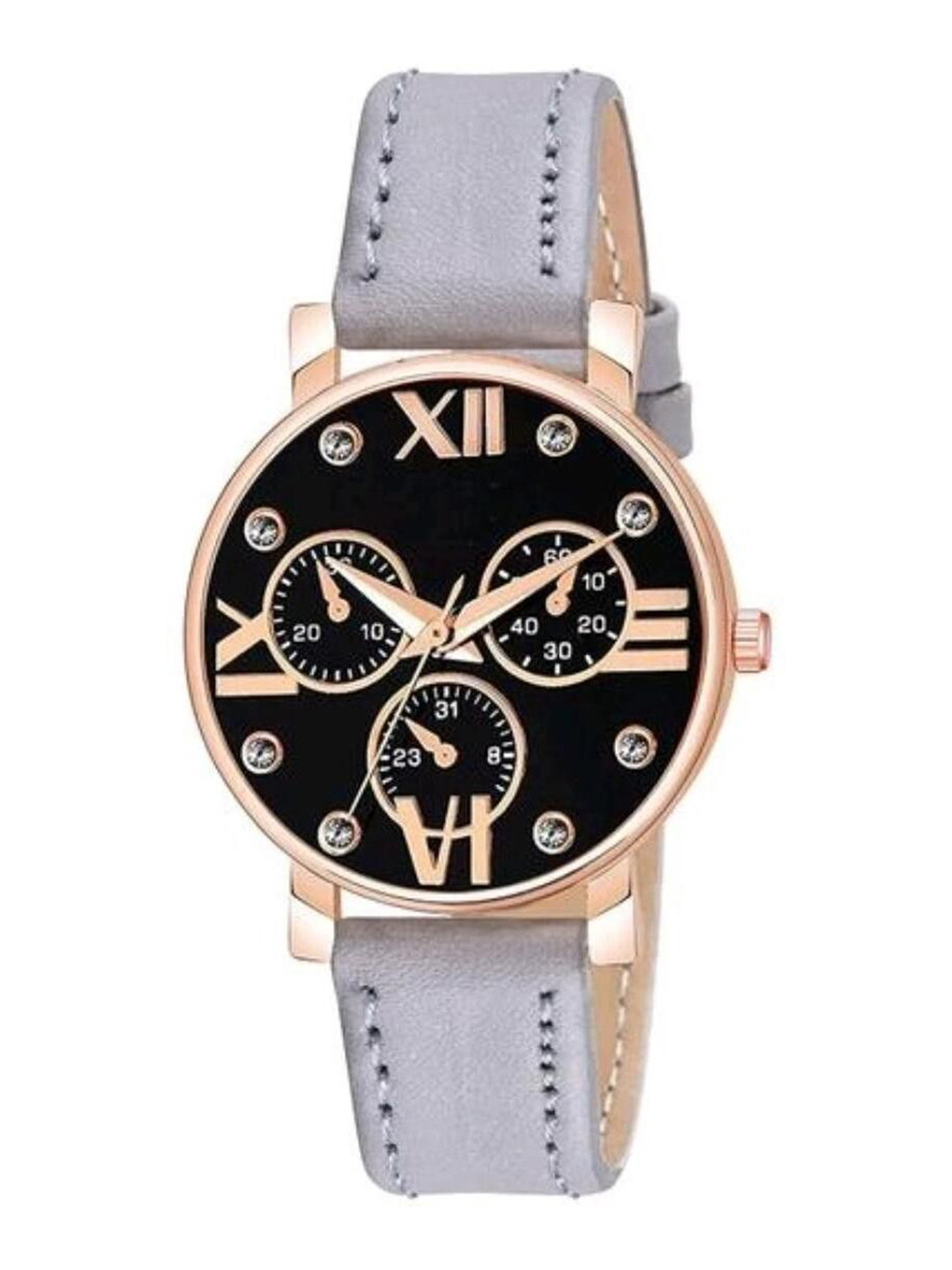 Miss Perfect Women Round Embellished Dial & Leather Straps Analogue Watch Cvv341
