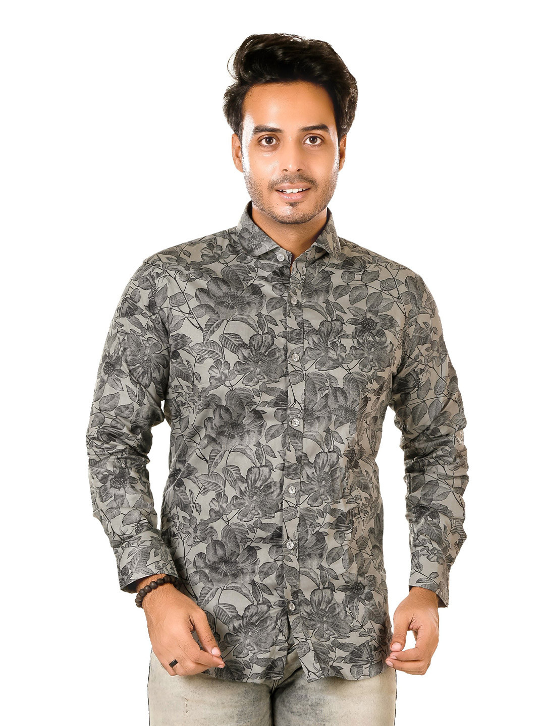 LUXURY BY LAMIS Men Standard Slim Fit Floral Printed Spread Collar Cotton Casual Shirt