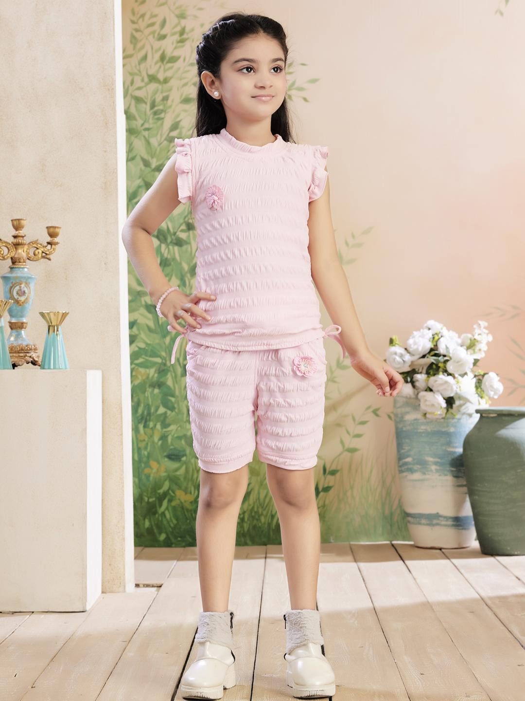 Muhuratam Girls Pink Nylon  Clothing Set