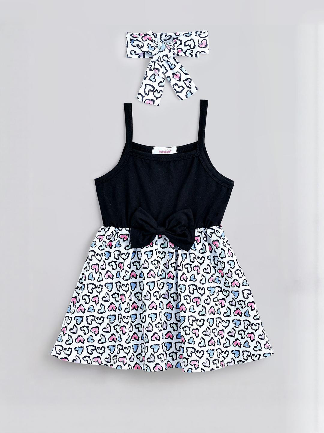 Hopscotch Girls Print BLENDED Bow Fit & Flare Dress