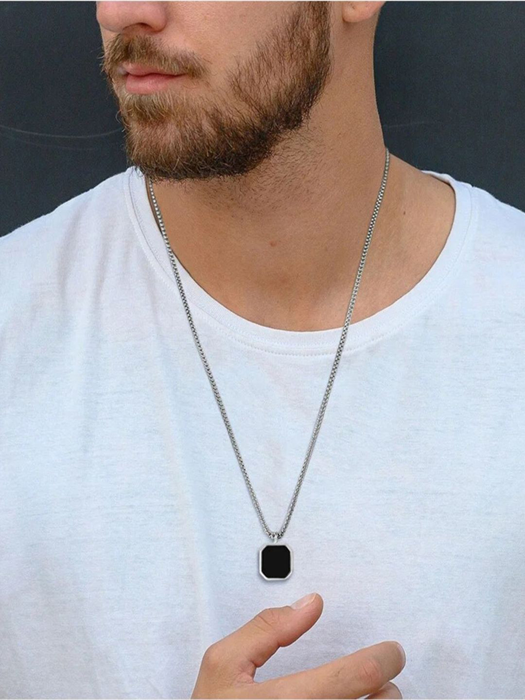 Feel style Unisex Silver-Plated Square Shaped Pendant With Chain