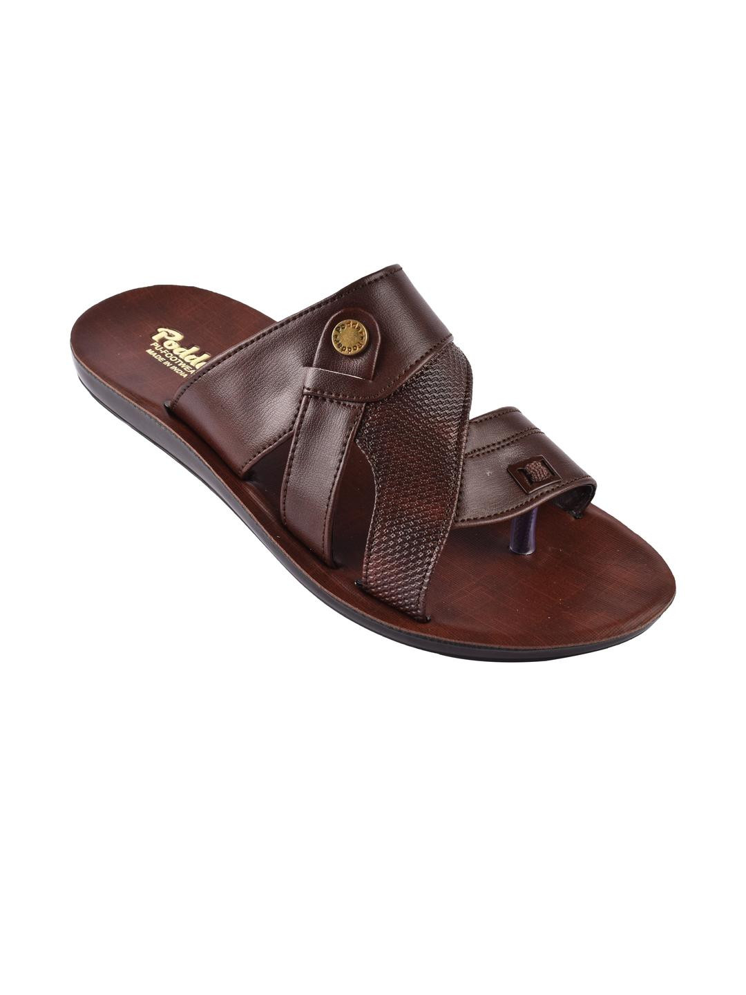 Poddar Men Brown Cross-Strap & Textured Sole Flats