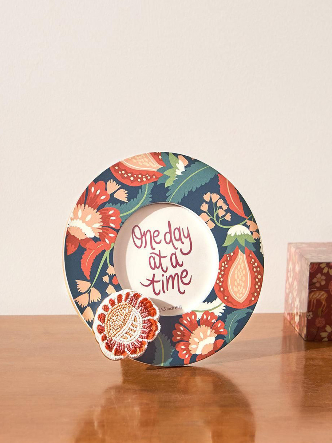 Chumbak Blue & Orange Botanical Printed Wooden Table Photo Frame