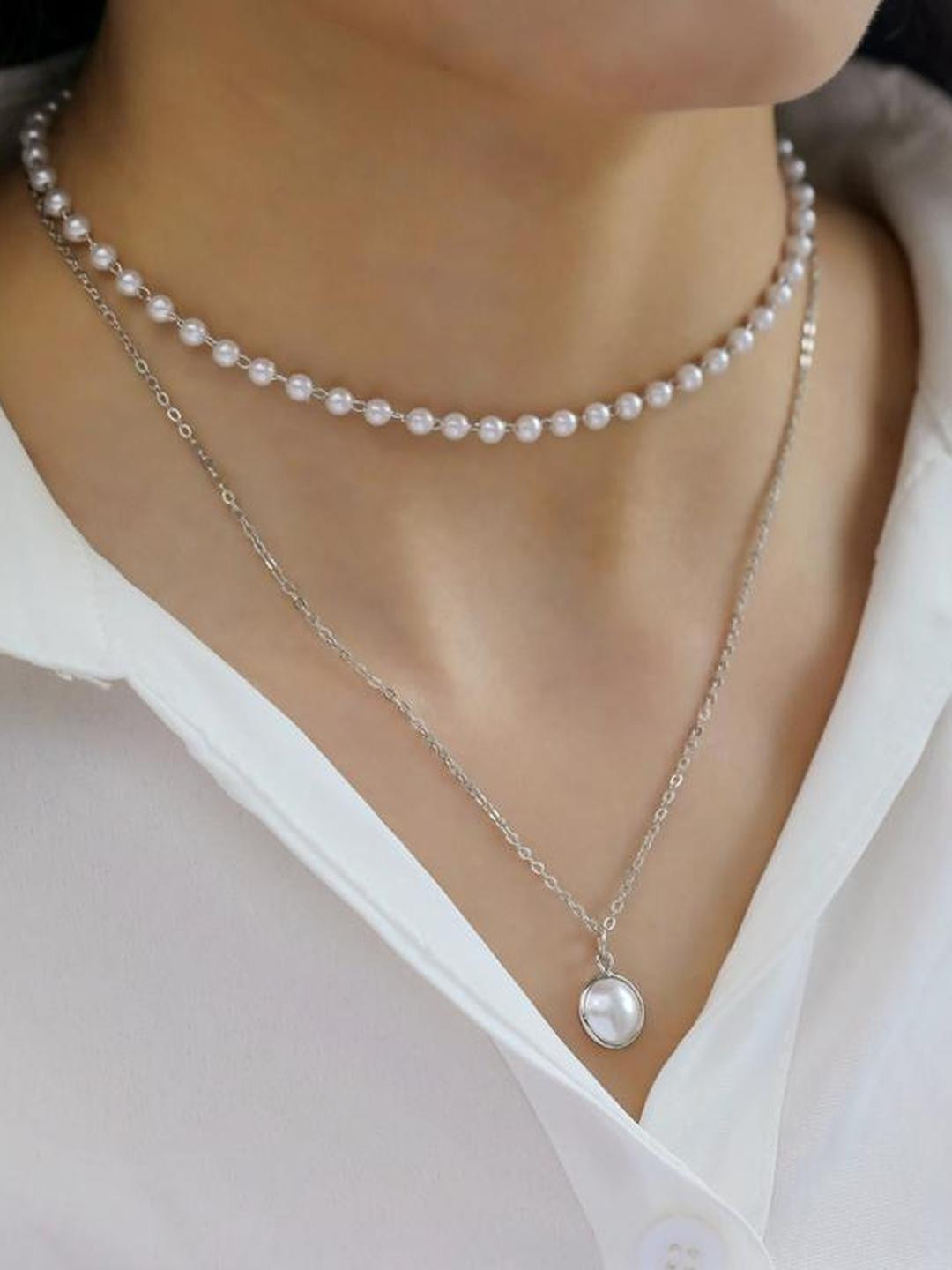 DressBerry Women Silver Plated Double Layer Necklace