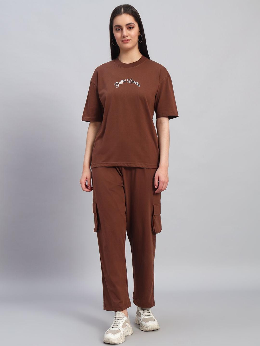 GRIFFEL Women Printed Round Neck T-Shirt WithJoggers Co-Ords