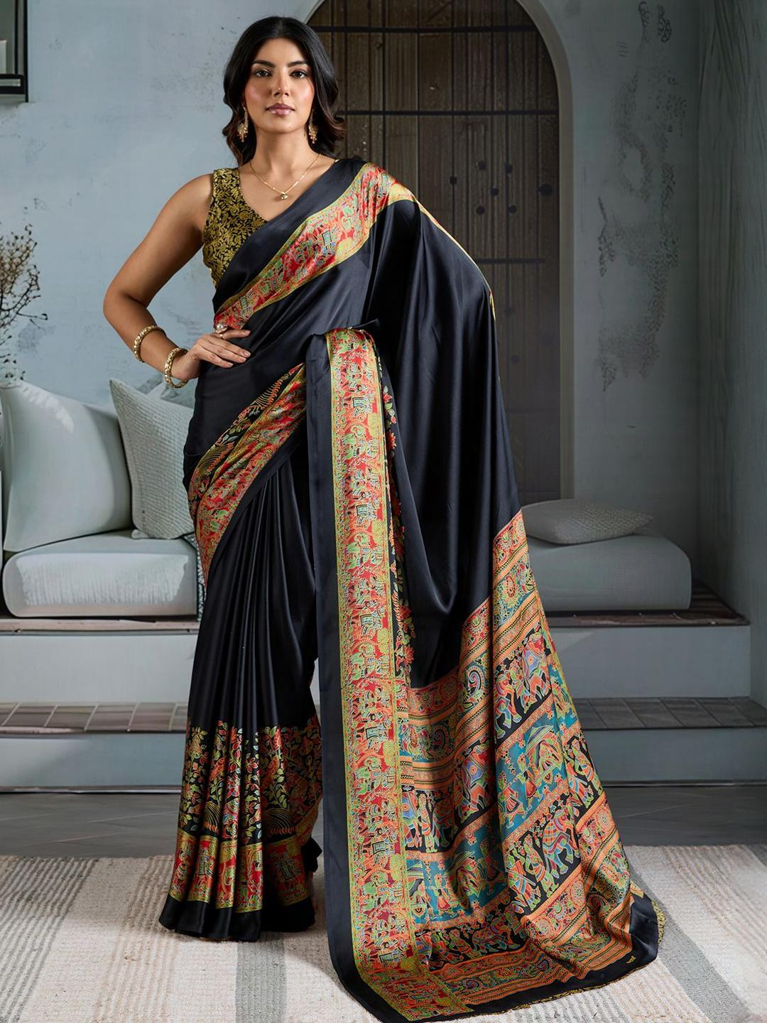 all about you Ethnic Motifs Printed Satin Saree