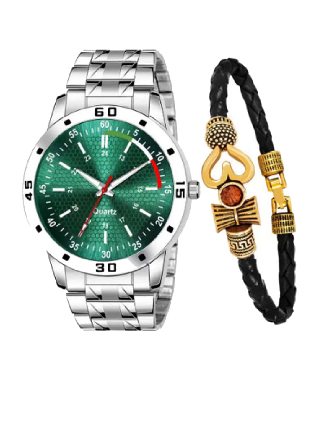 Miss Perfect Men Bracelet Style Analogue Watch & Bracelet Gift Set jk_562