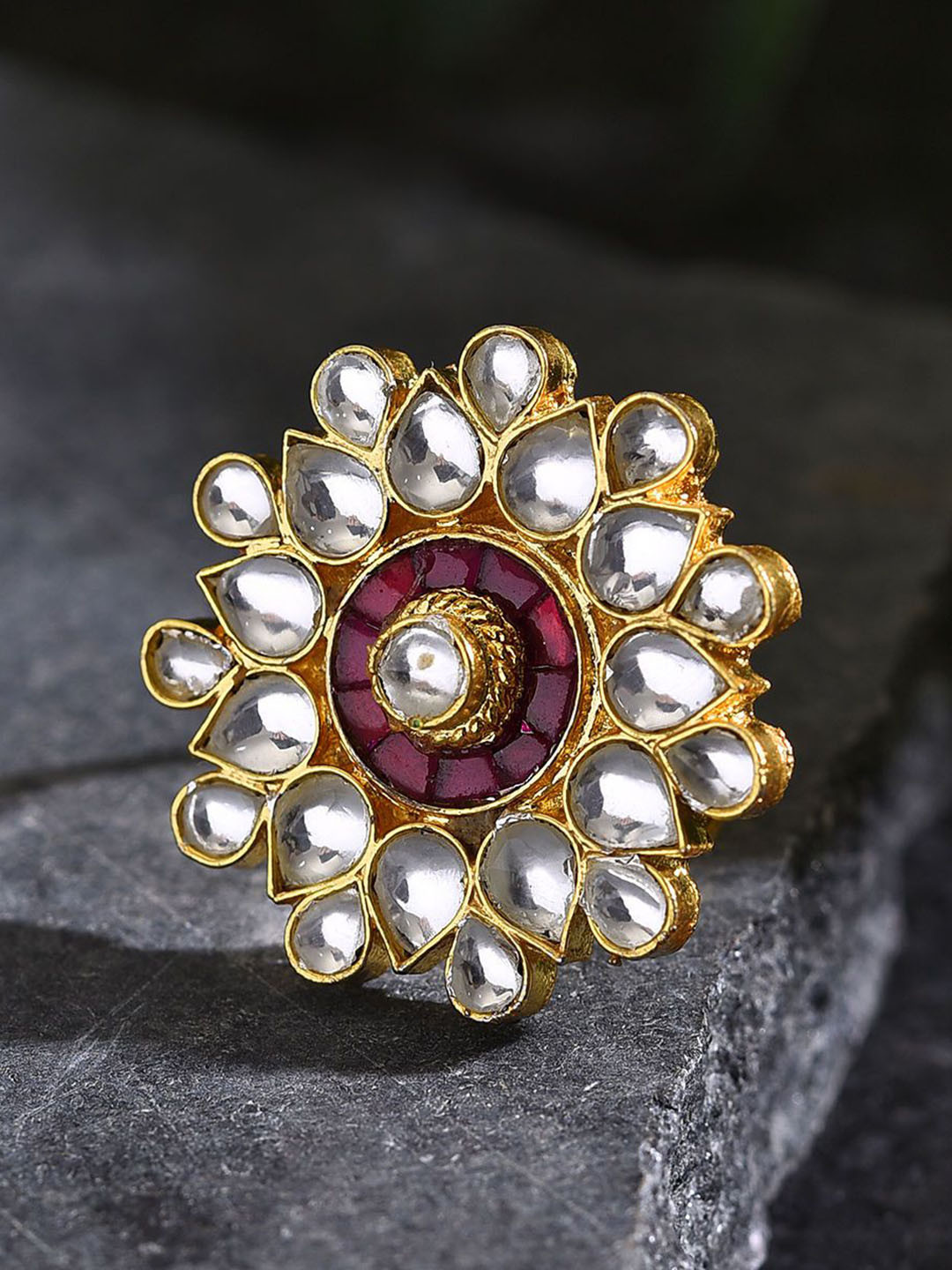 JAYPORE Women Kundan Non Adjustable Brass Finger Ring