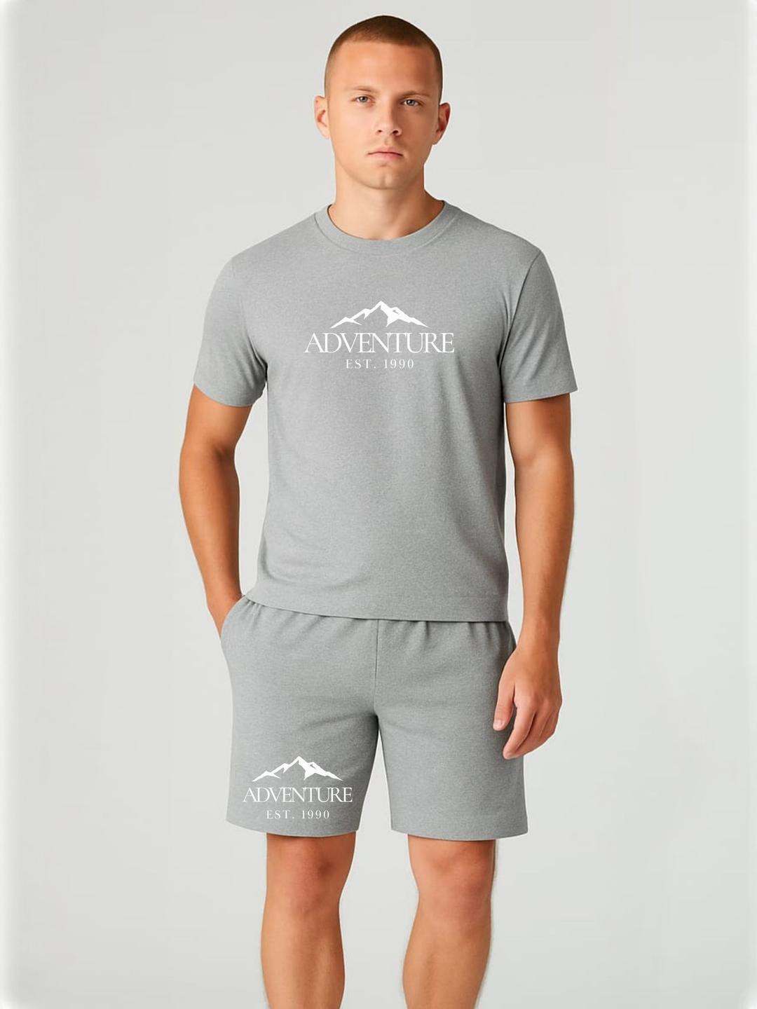 FABSTIEVE Men ADVENTURE EST.1990 Printed Round Neck T-Shirt With Shorts Co-ords