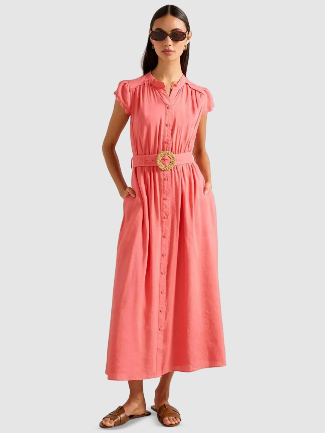 Forever New Mandarin Collar Serafina Scallop Edge A-Line Midi Dress