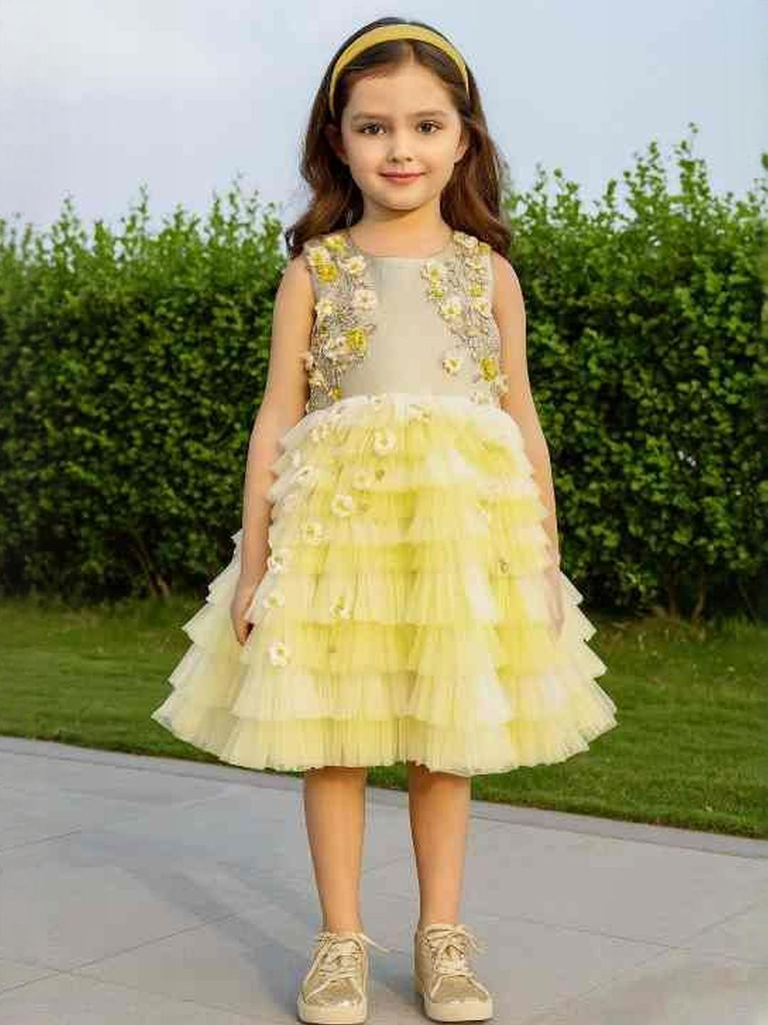 A Little Fable Girls Floral Self Design Fit & Flare Dress