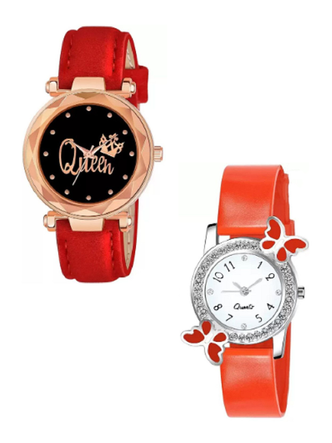 Miss Perfect Women Pack Of 2 Embellished Dial & Leather Straps Watch LJ217