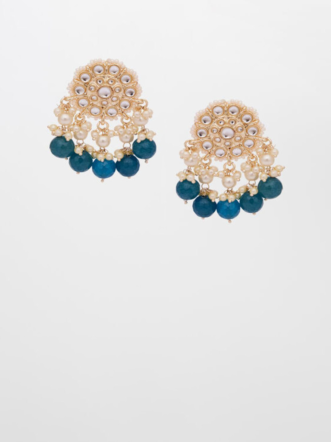 HENA DESIGNS LLP Artificial Stones Studded & Parrls Beaded Floral Shaped Drop Earrings
