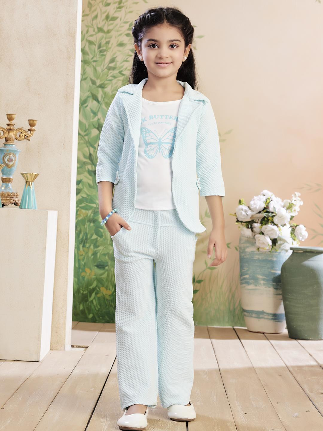 Muhuratam Girls Turquoise Blue Polyester  Clothing Set