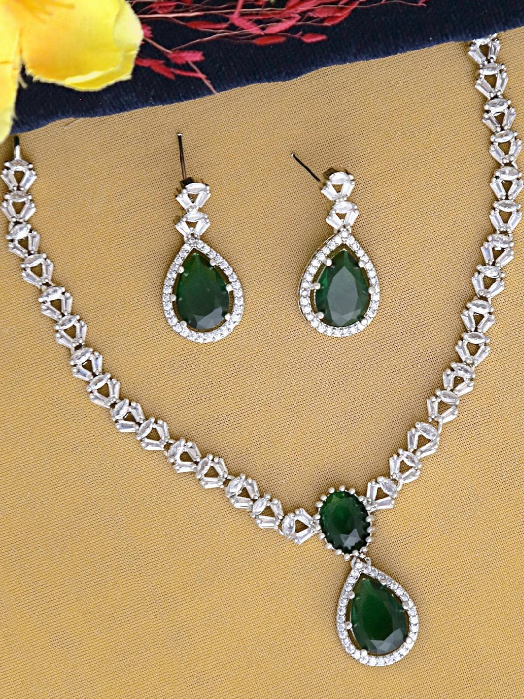 Joy of Jewels Green Brass American Diamond Jewellery Set