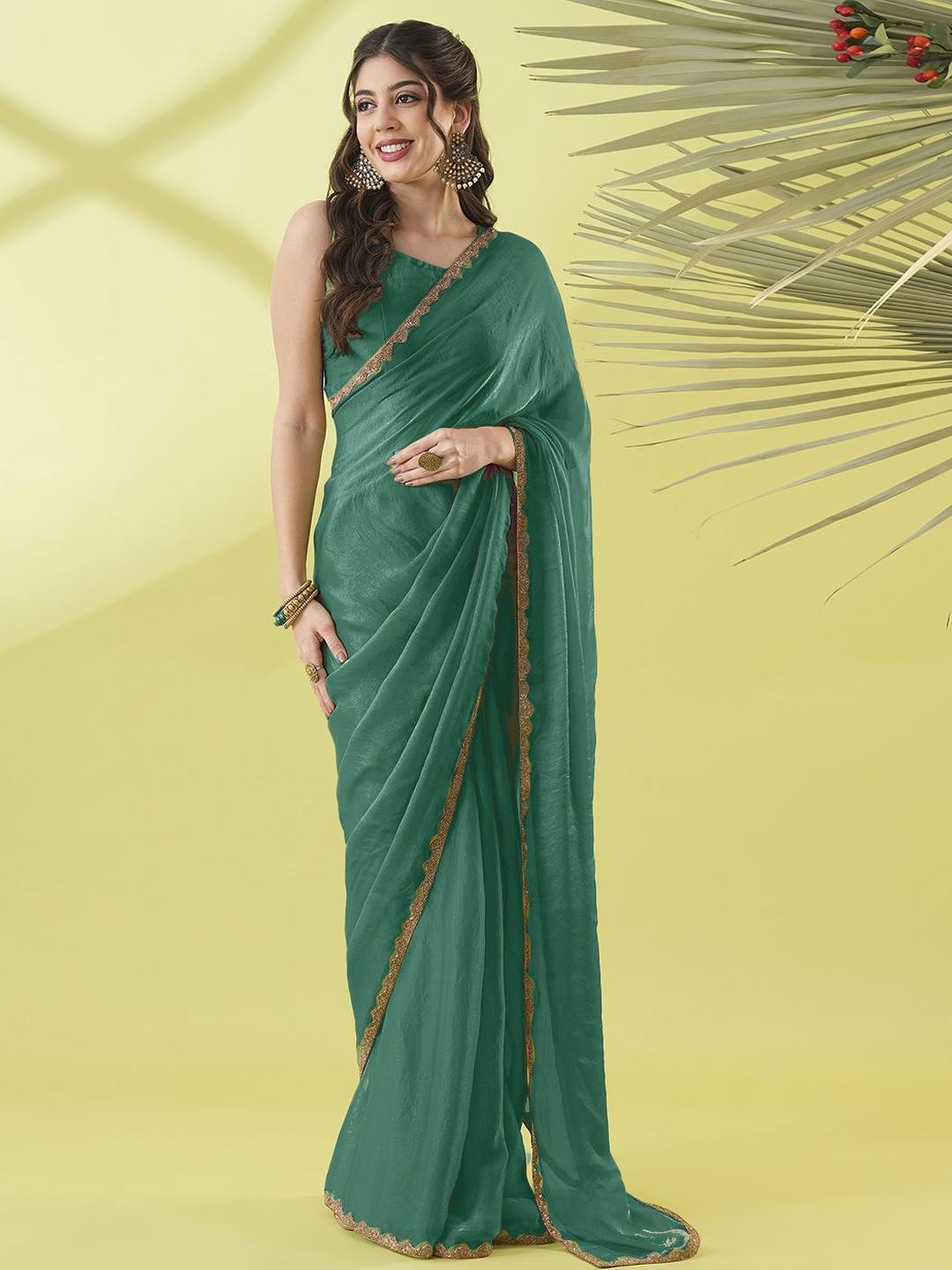 COLOURSOUL Embellished Beads and Stones Border Saree with Blouse Piece