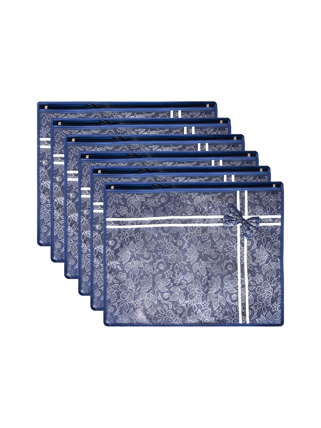 Aura Navy Blue & White 6 Pieces Printed Single Packing Top Visible Window Saree Bags