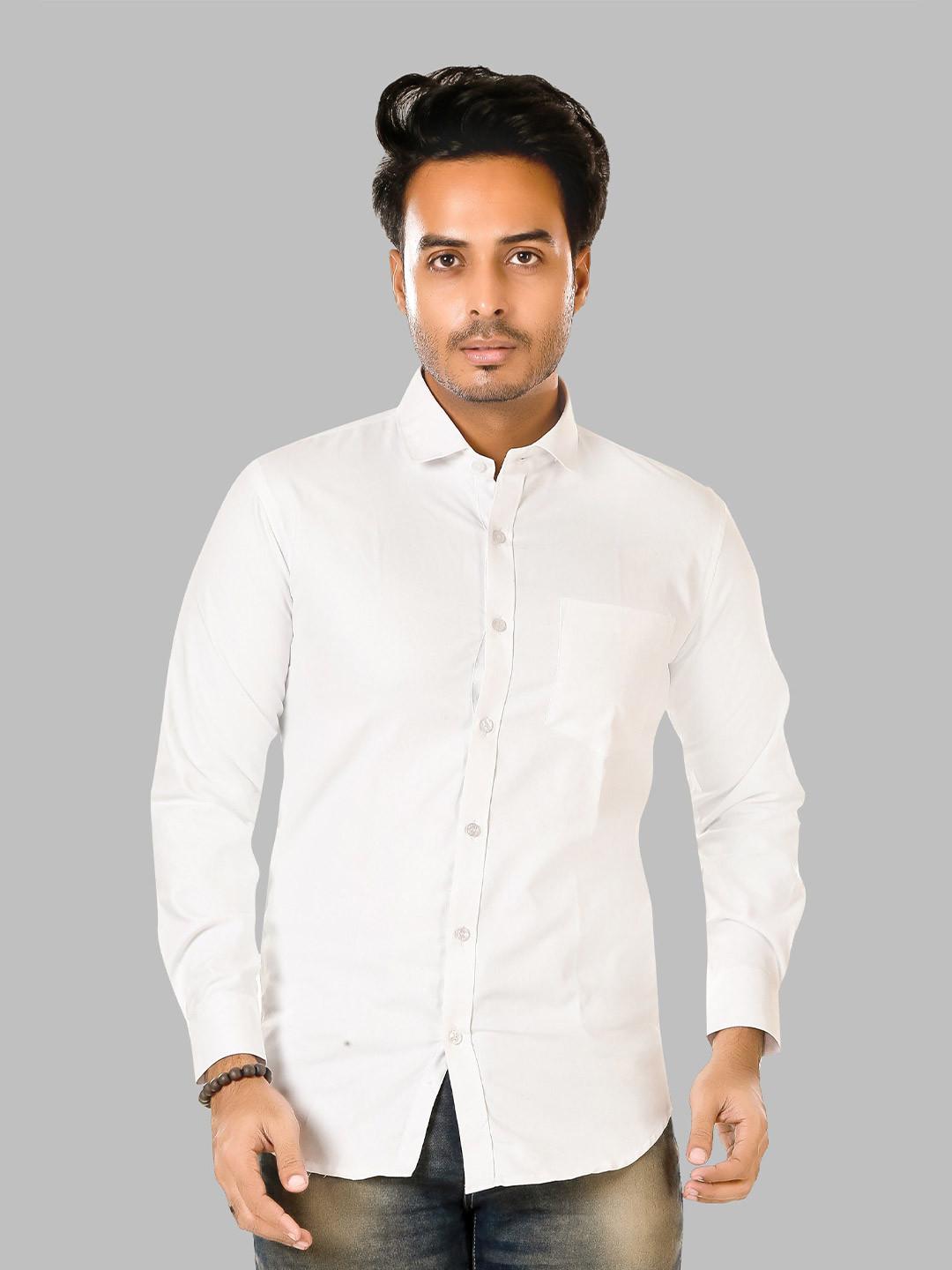 LUXURY BY LAMIS Self Design Spread Collar Cotton Slim Fit Party Shirt