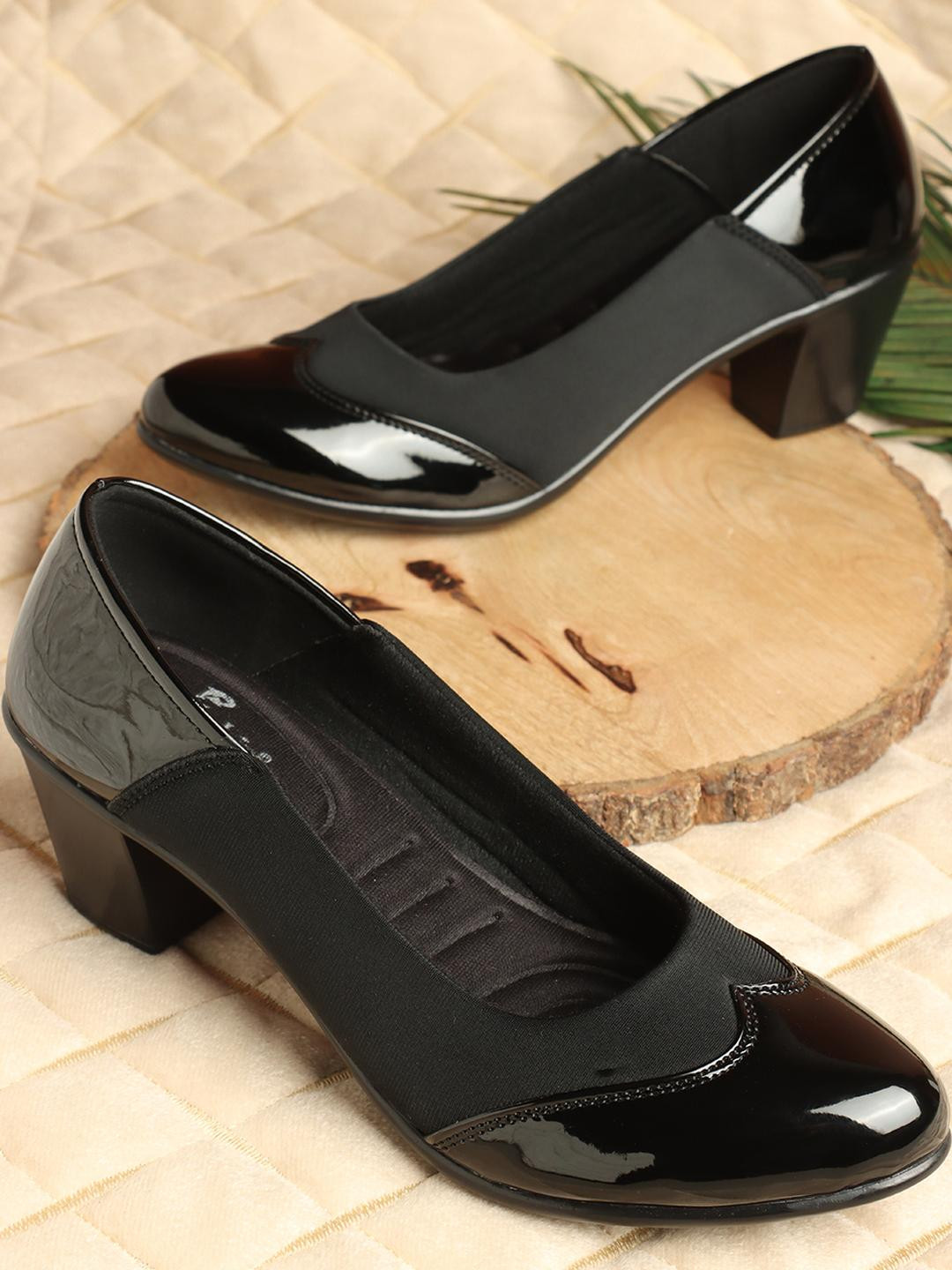 Dollphin Women Black Textured Block Pumps Heels