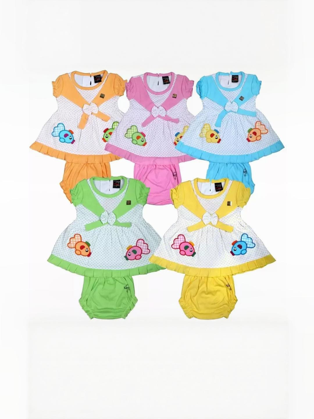 SK NAREN Kids Girls Set of 5 Printed Pure Cotton Top And Shorts Set