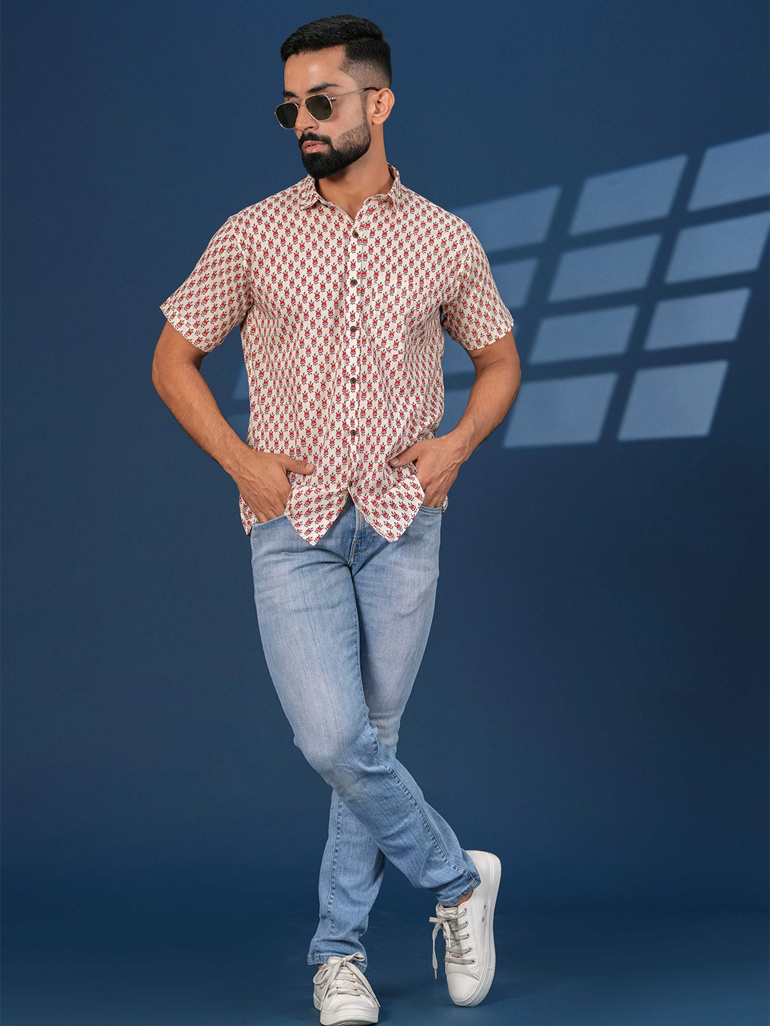 JAHIDA COMFORT WITH STYLE Comfort Printed Short Sleeves Cotton Shirt