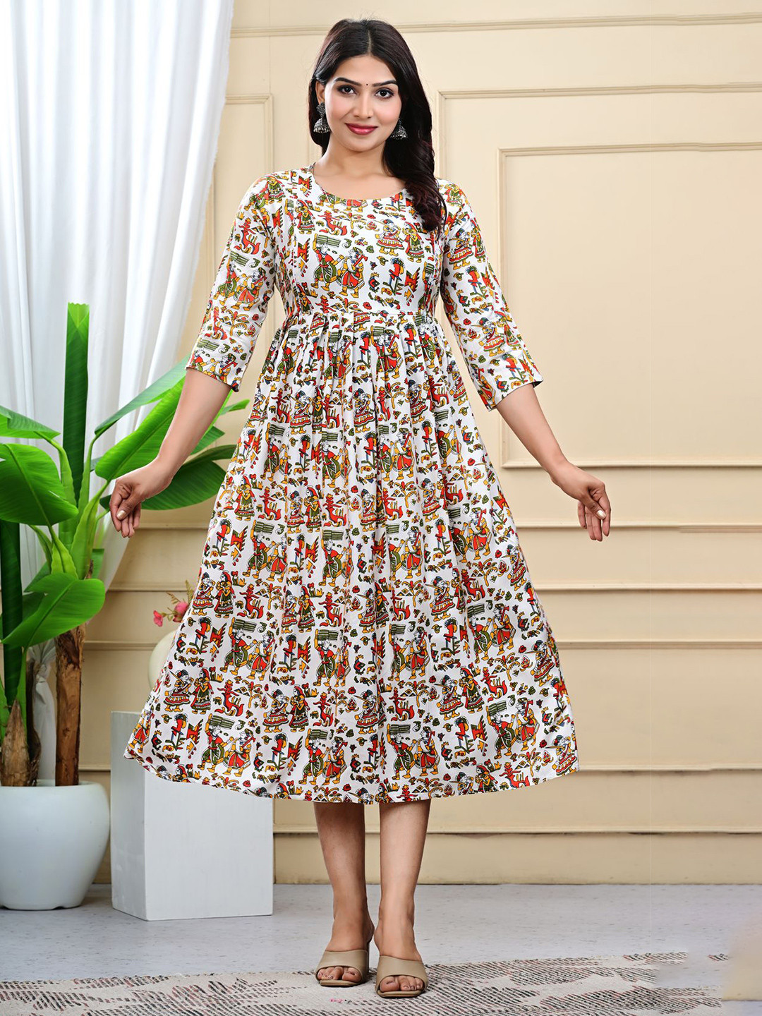 WE PERFECT Ethnic Motifs Printed Pure Cotton Round Neck Maternity A-Line Ethnic Dress